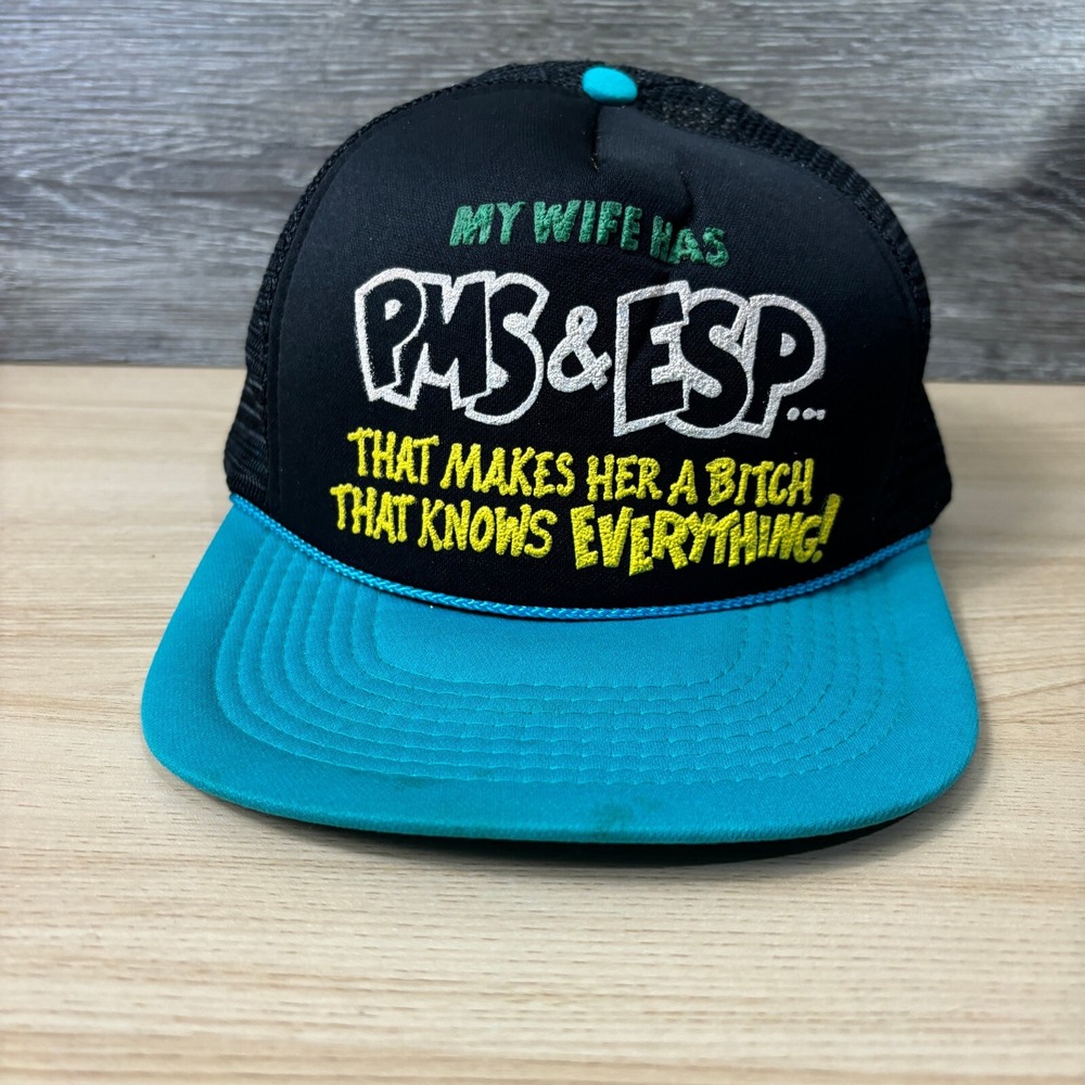 Vintage Funny Hat Cap Snapback Black Trucker My Wife PMS EPS Adjustable